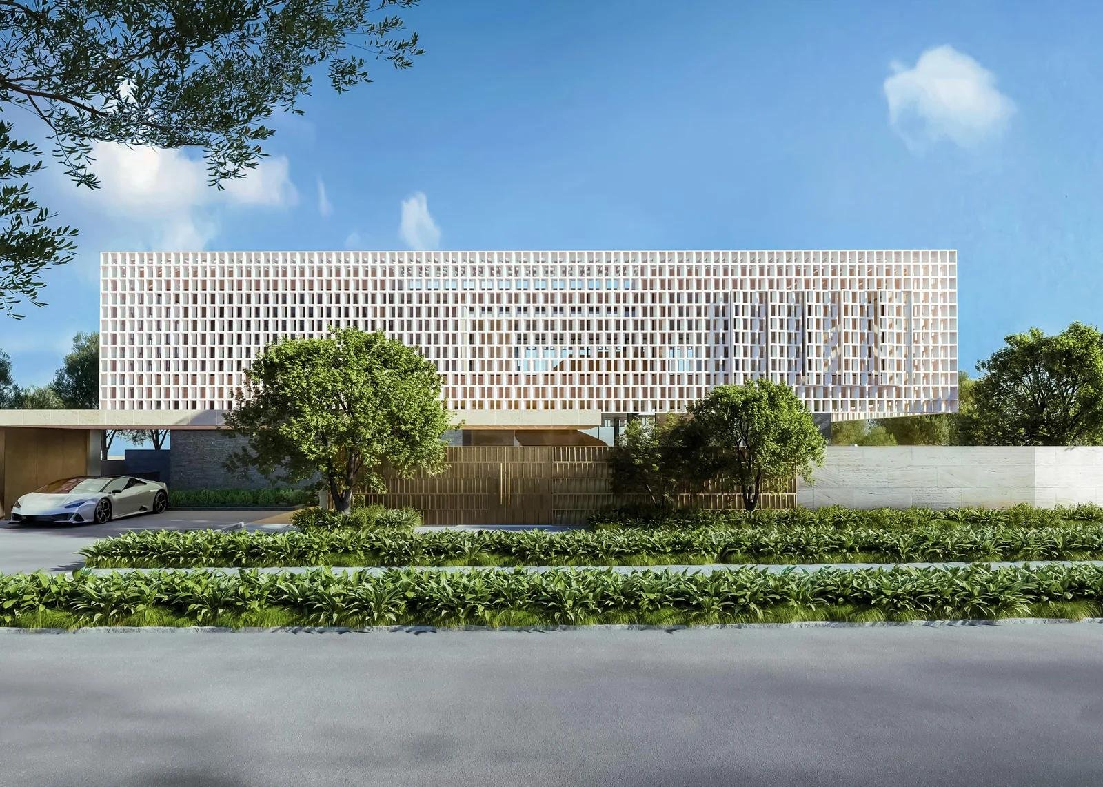 Exterior view of Hudayriyat Villas Abu Dhabi showing luxury waterfront villas and landscaped gardens